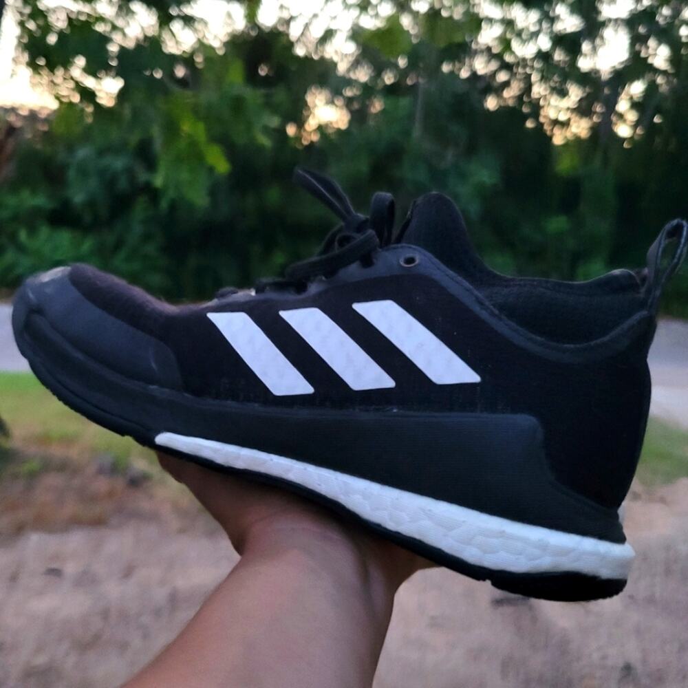 Adidas Volleyball Court Shoes Womens 9 Black Crazy Flight White 3 Stripe Lace Up